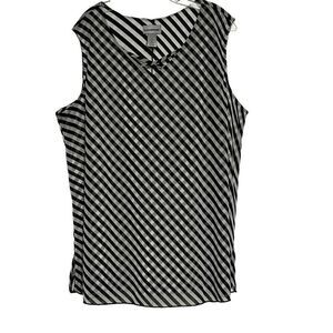 NWOT Catherines Blouse 2X Black & White Plaid Striped Double Layer Sleeveless